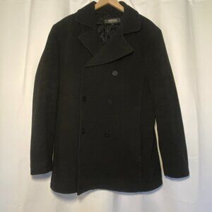 Kenneth Cole Reaction Double Breasted Mens L Peacoat Wool Blend Insulated EUC